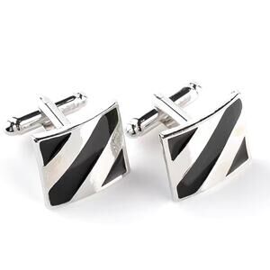 Black Enamel Silver Cufflinks